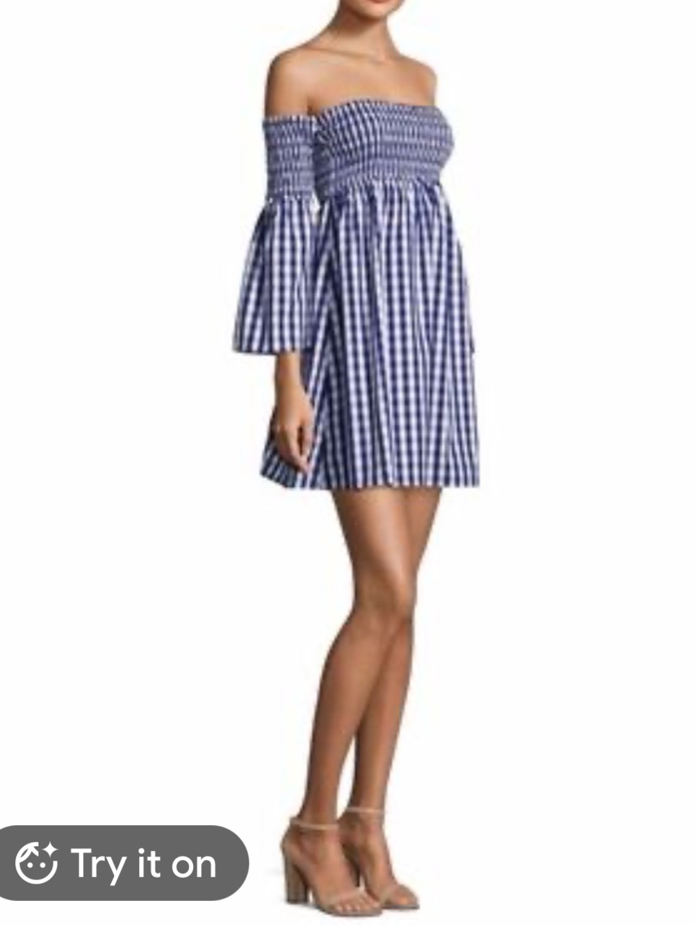Milly Blue Gingham Off-Shoulder Mini Dress blue white small NWOT